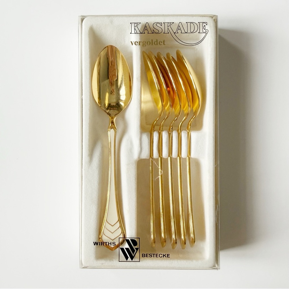 VTG Wirths Bestecke Kaskade Gold Plated Pastry Tea Coffee Teaspoons Holidays - Picture 2 of 7